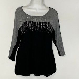 Simply‎ Lara Women Blouse Size M Round Neck Dolman Sleeve Pull over Bling Black